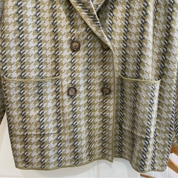 Joie Houndstooth Double Breasted Knit Cardigan Olive Green XL - Picture 4 of 7